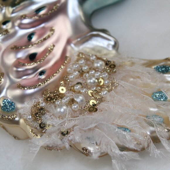 Robert Stanley Christmas Ornament Peacock Blown Glass Feathers Blue Gold 6" NWT - Picture 3 of 4